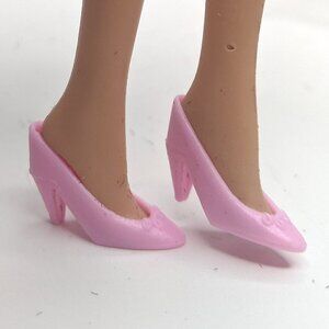 Vintage Barbie Doll Pink High Heels Pumps Closed Point Toe Shoes Bow Retro